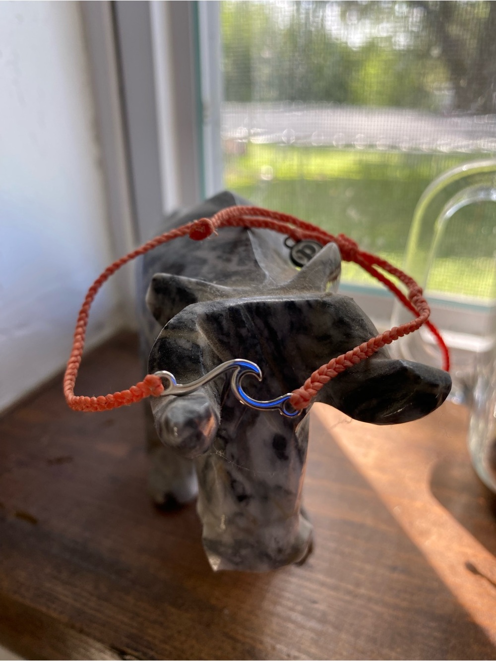 Pura Vida Silver Wave Bracelet with Coral Braided Cord